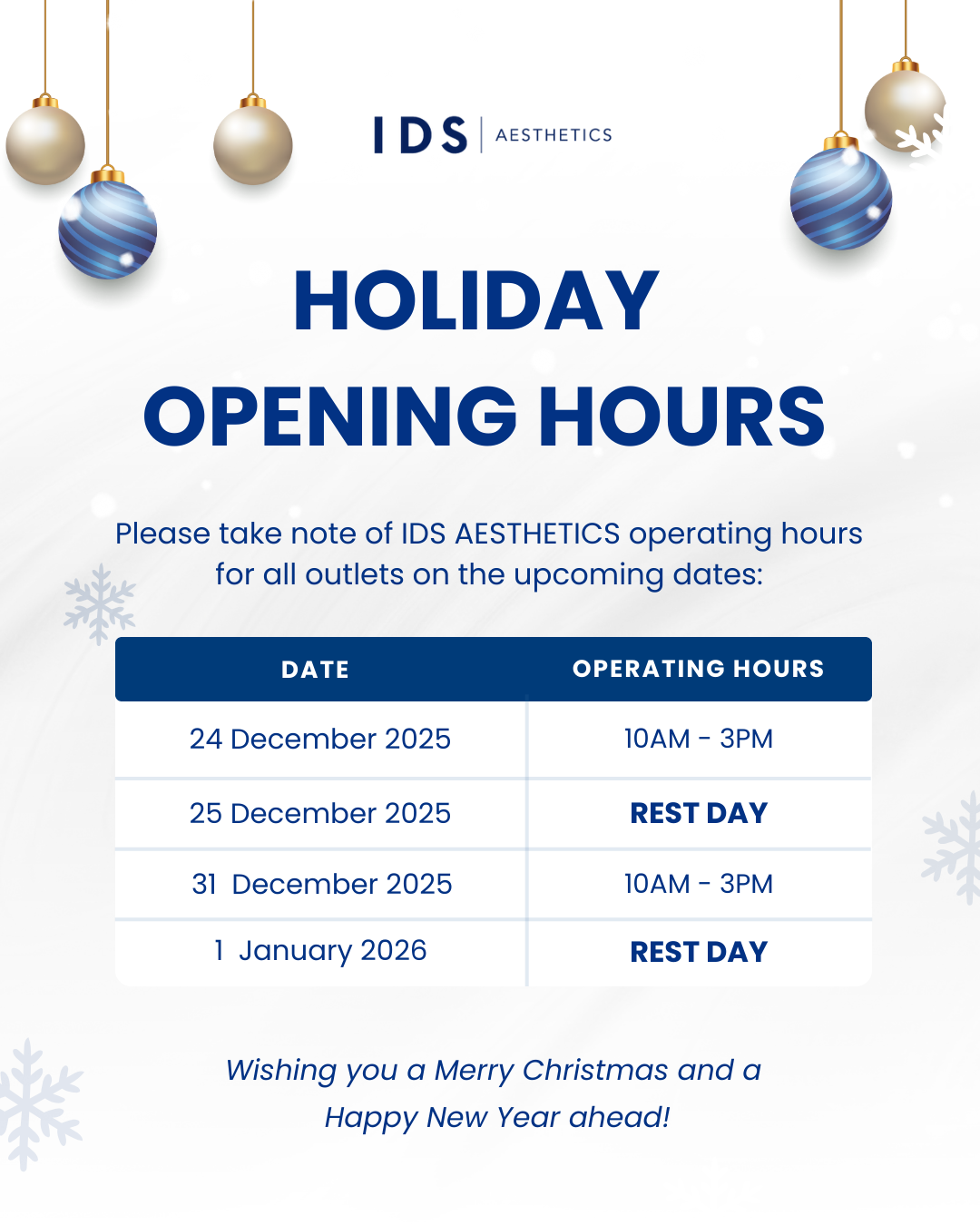 Holiday Opening Hours